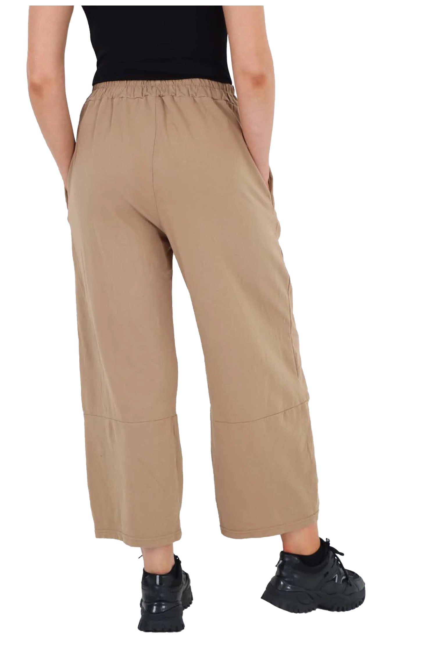 Italian Drawstring Hem Cotton Trousers With Side Pockets - Beige