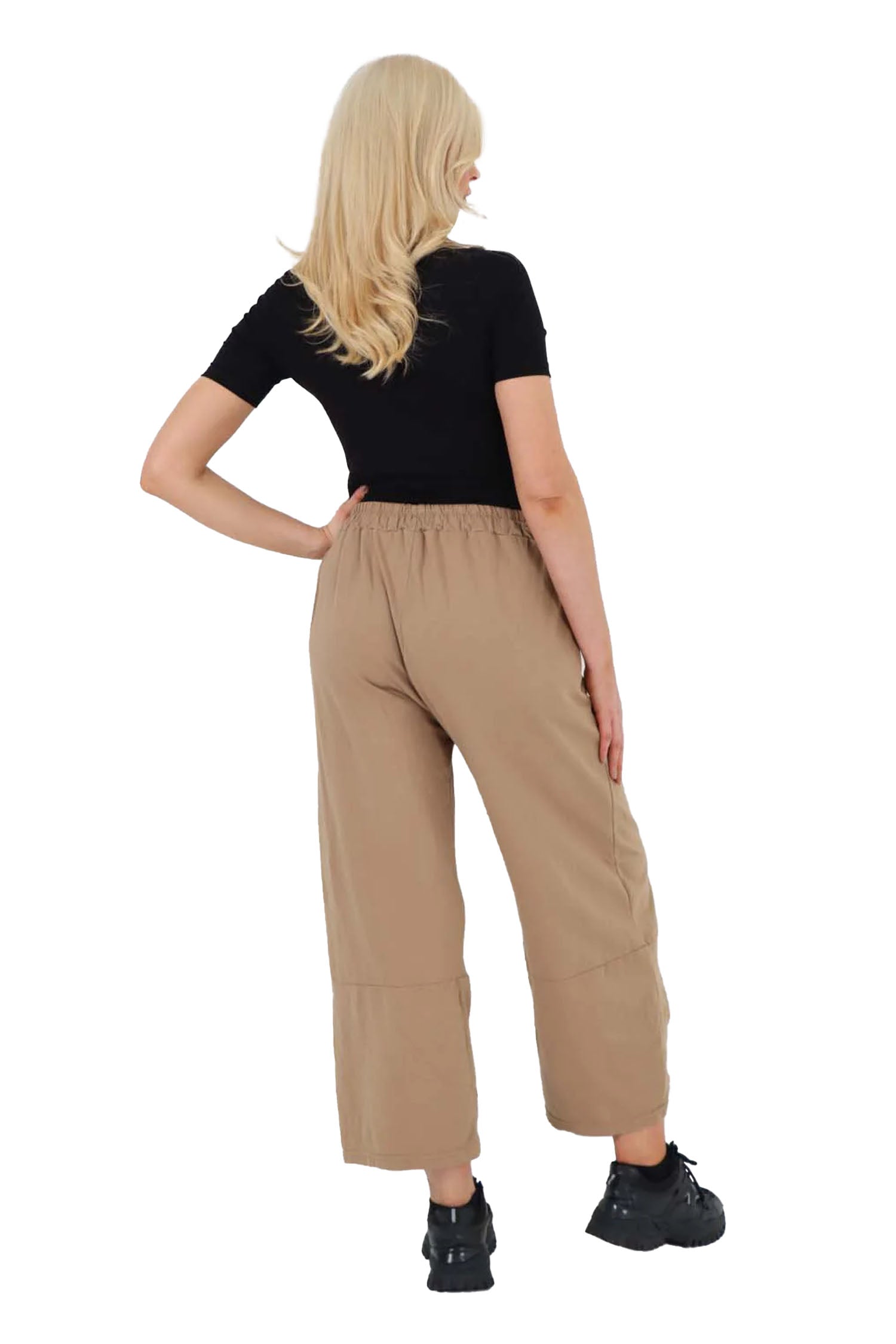 Italian Drawstring Hem Cotton Trousers With Side Pockets - Beige