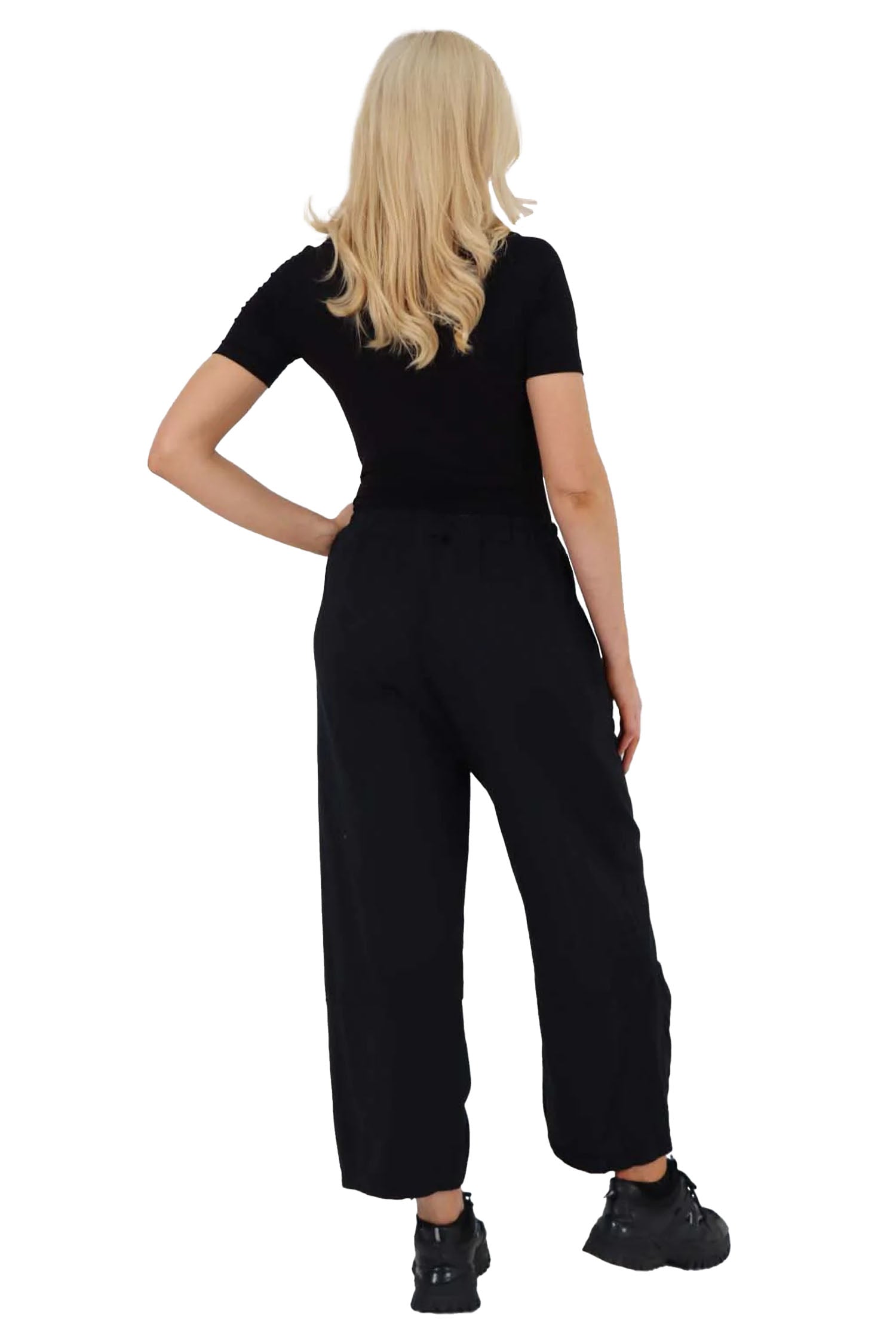 Italian Drawstring Hem Cotton Trousers With Side Pockets - Black