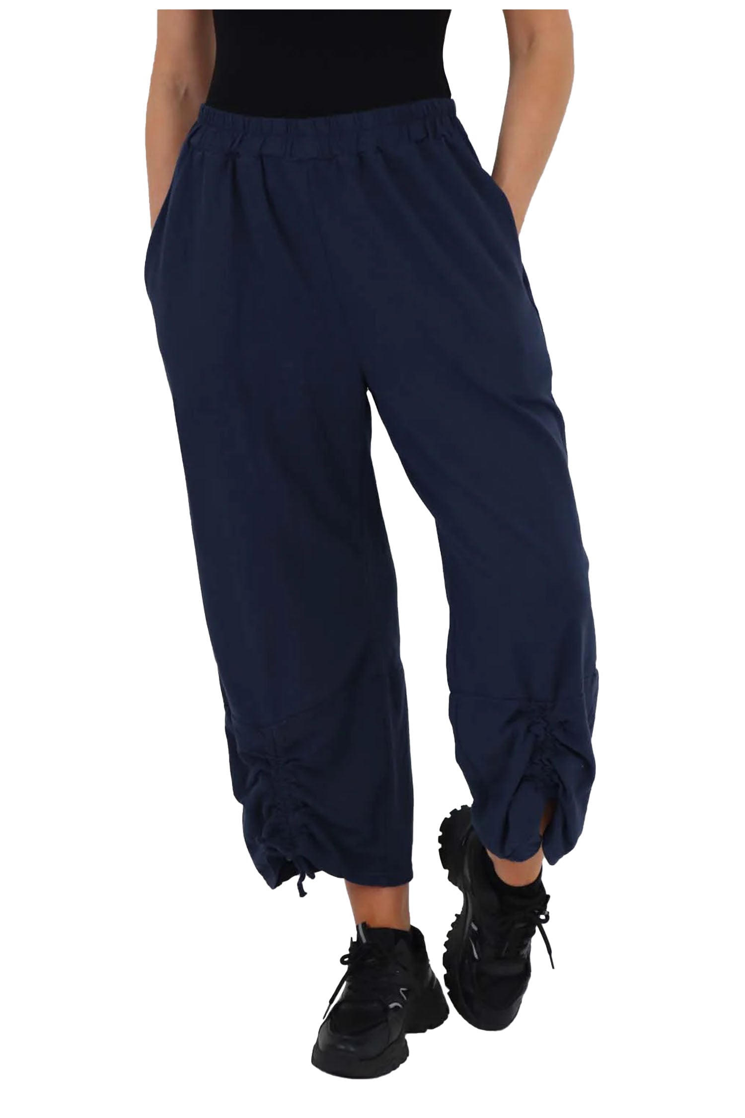 Italian Drawstring Hem Cotton Trousers With Side Pockets - Blue