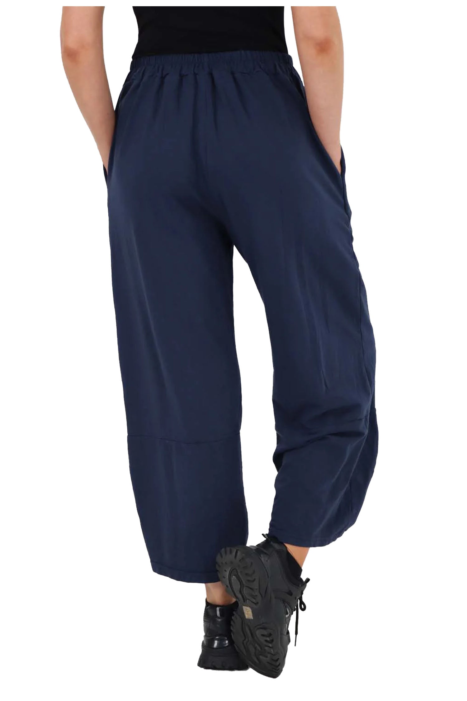 Italian Drawstring Hem Cotton Trousers With Side Pockets - Blue