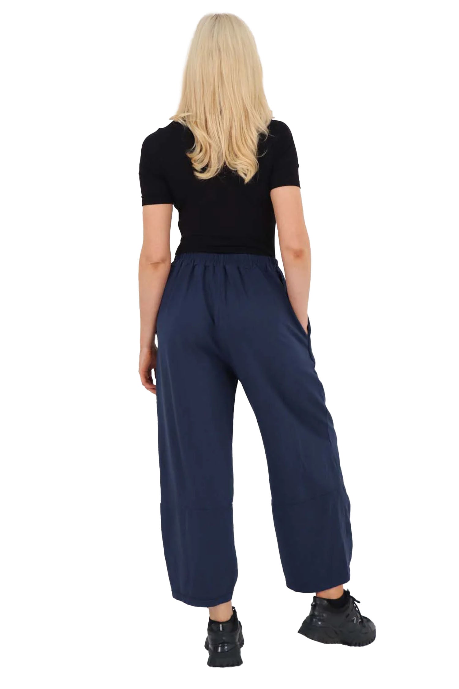 Italian Drawstring Hem Cotton Trousers With Side Pockets - Blue