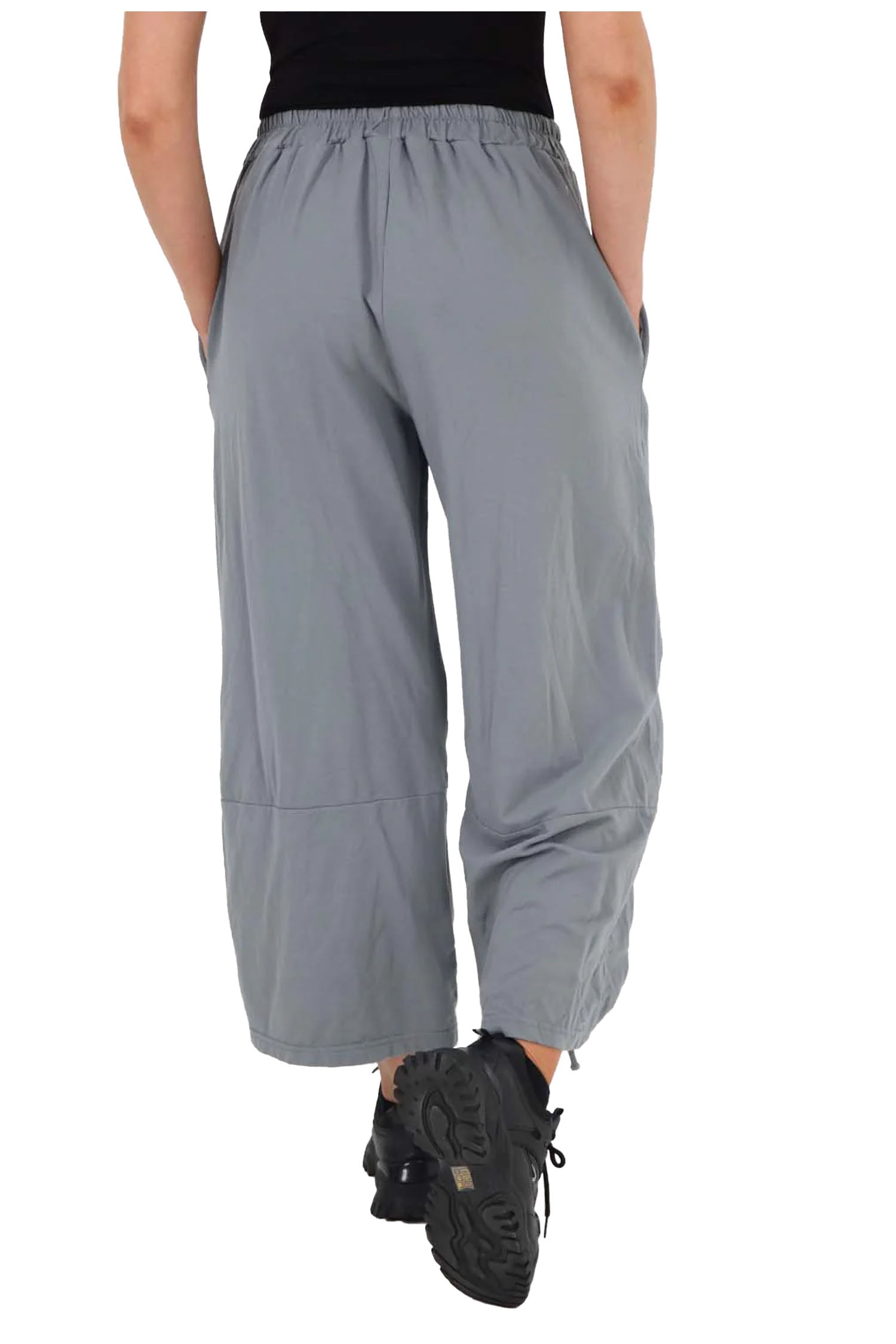 Italian Drawstring Hem Cotton Trousers With Side Pockets - Dark Grey