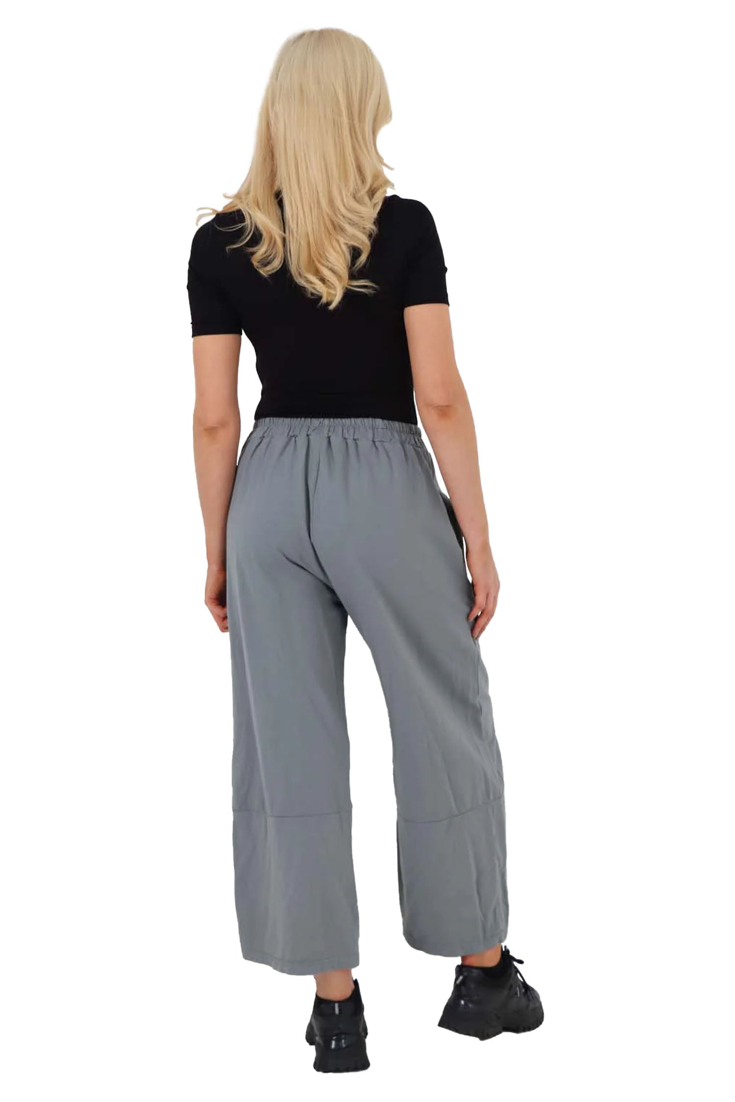 Italian Drawstring Hem Cotton Trousers With Side Pockets - Dark Grey