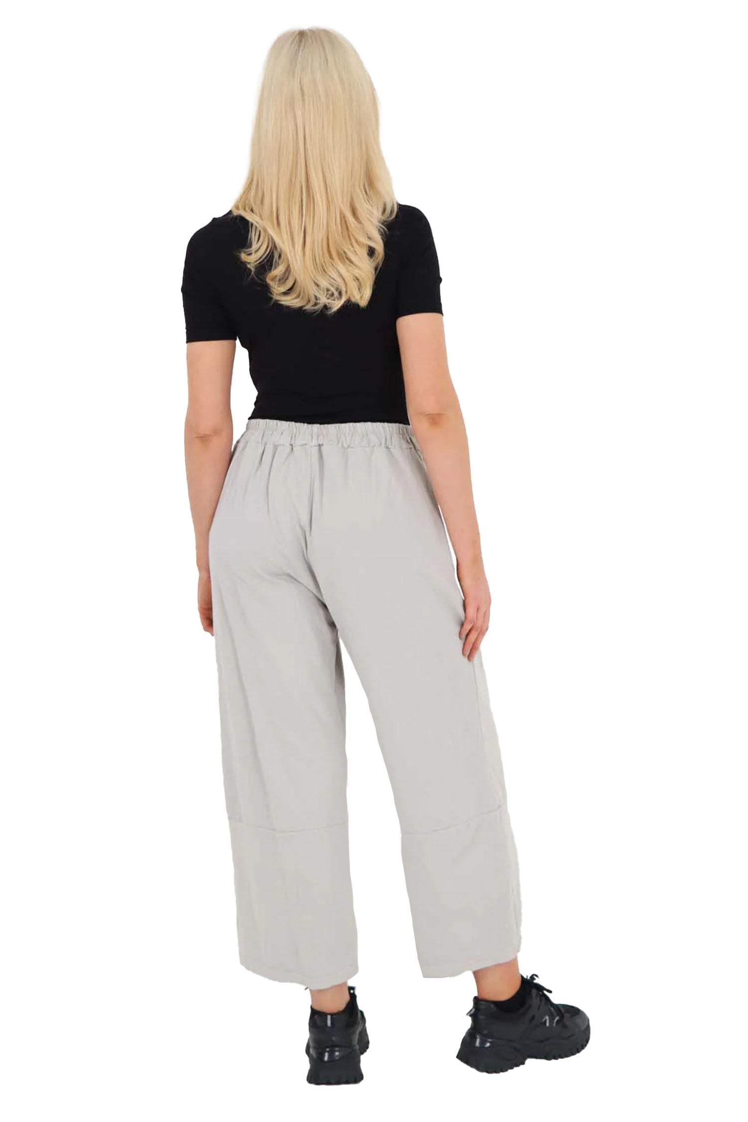 Italian Drawstring Hem Cotton Trousers With Side Pockets - Grey