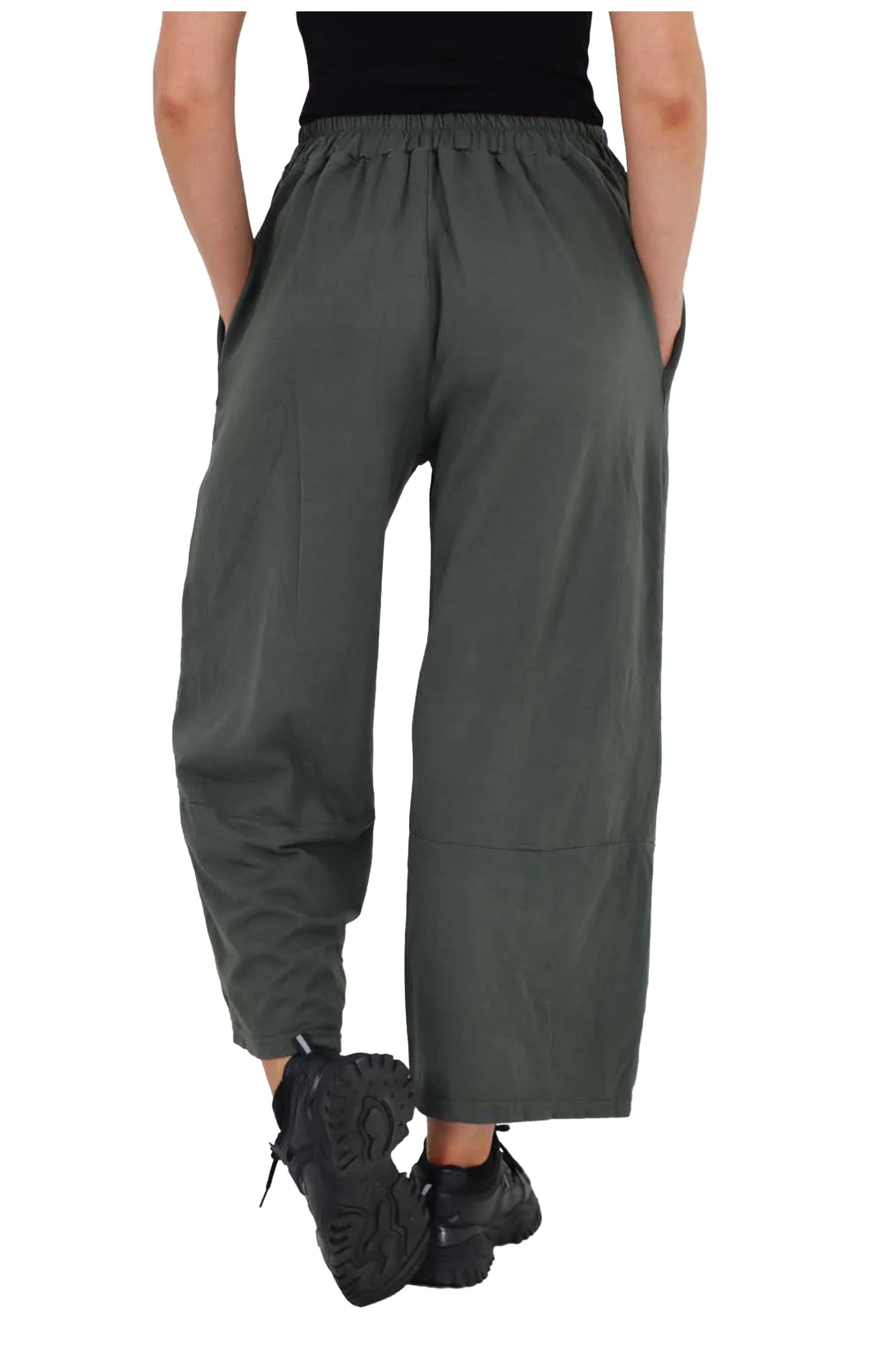 Italian Drawstring Hem Cotton Trousers With Side Pockets - Khaki