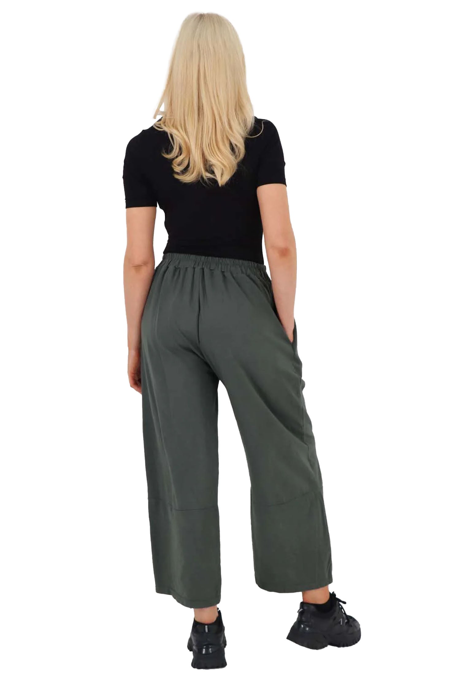 Italian Drawstring Hem Cotton Trousers With Side Pockets - Khaki