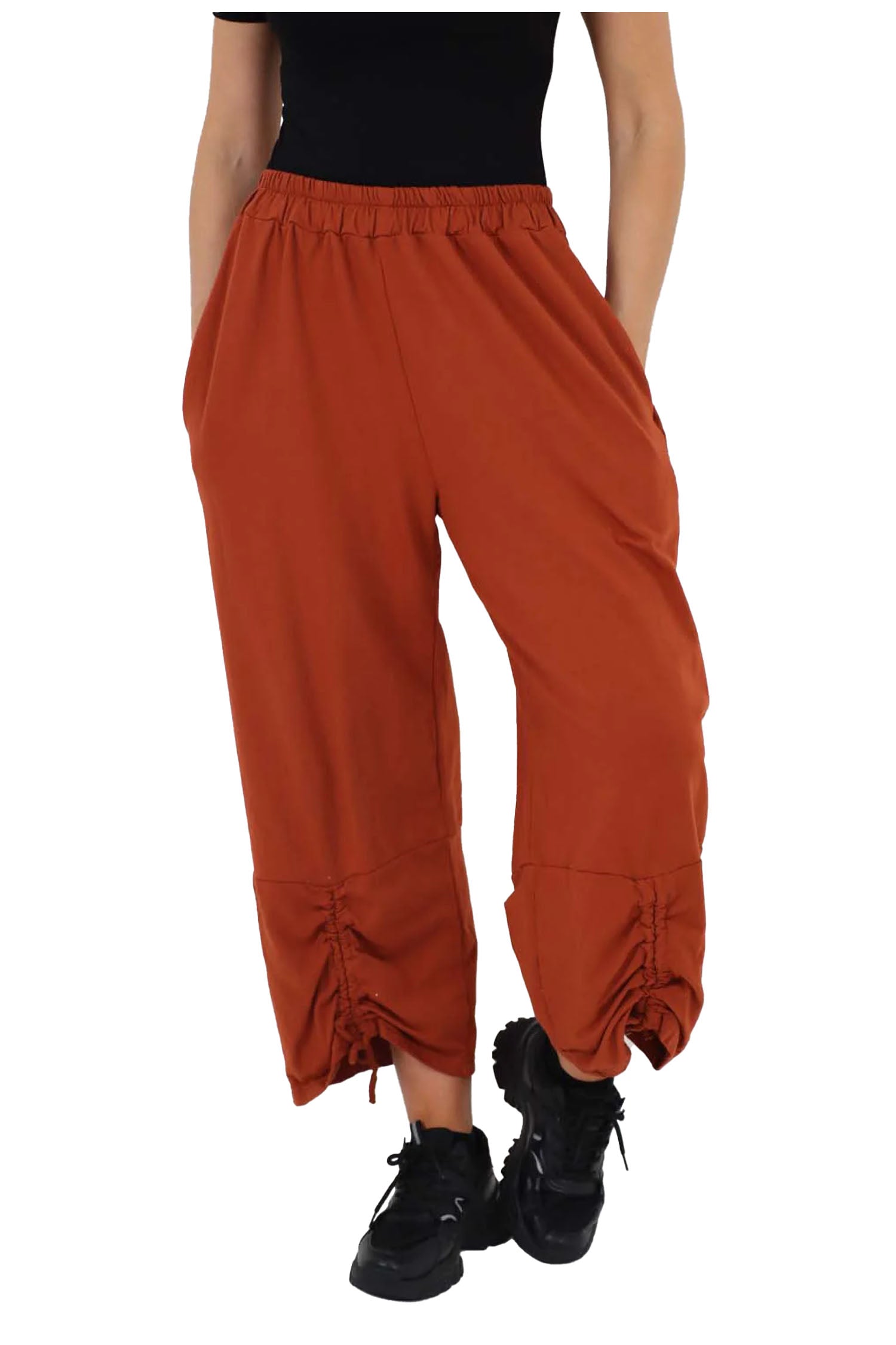 Italian Drawstring Hem Cotton Trousers With Side Pockets - Red