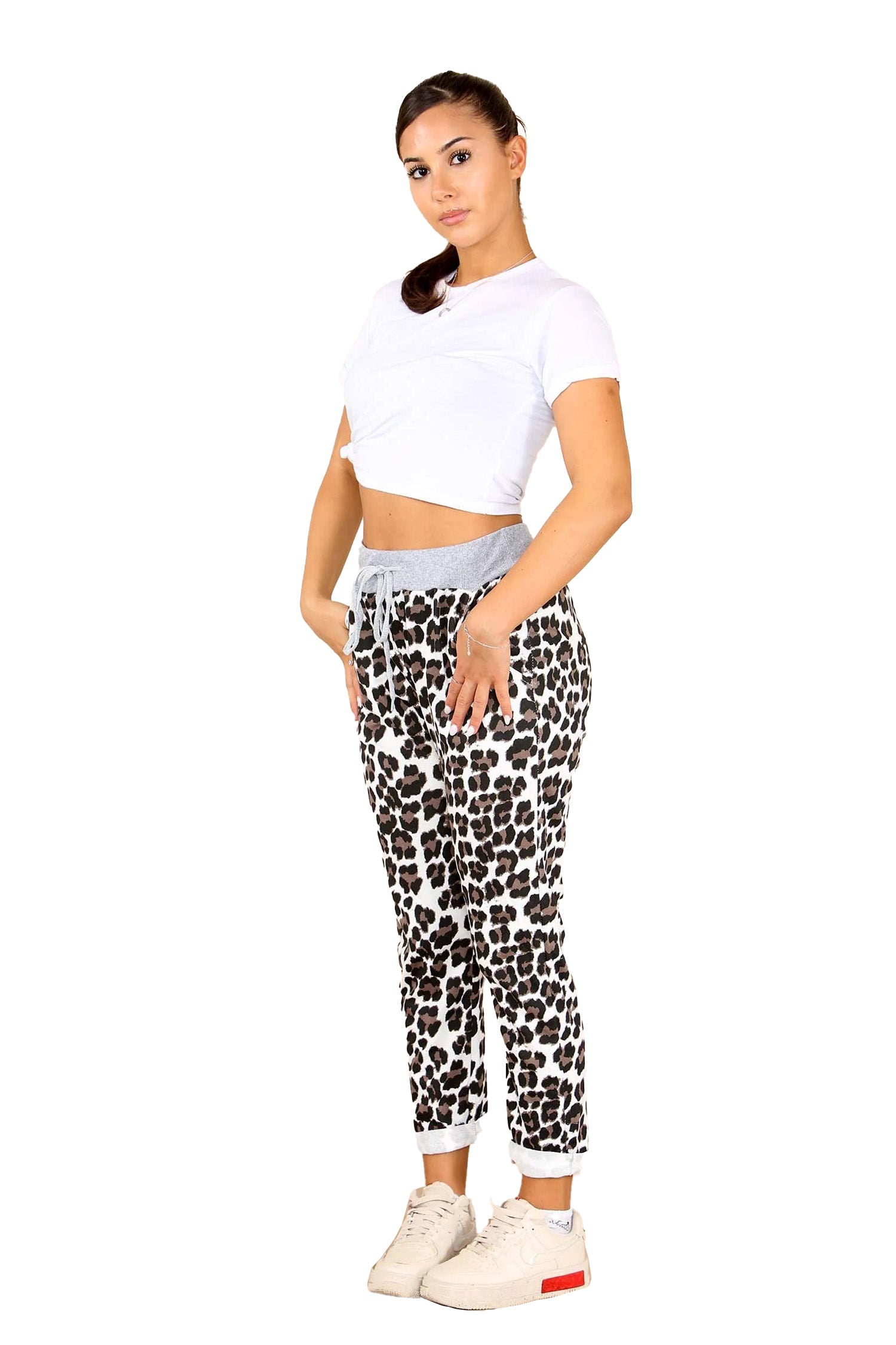 Italian Leopard Print Drawstring Cotton Joggers - Mono