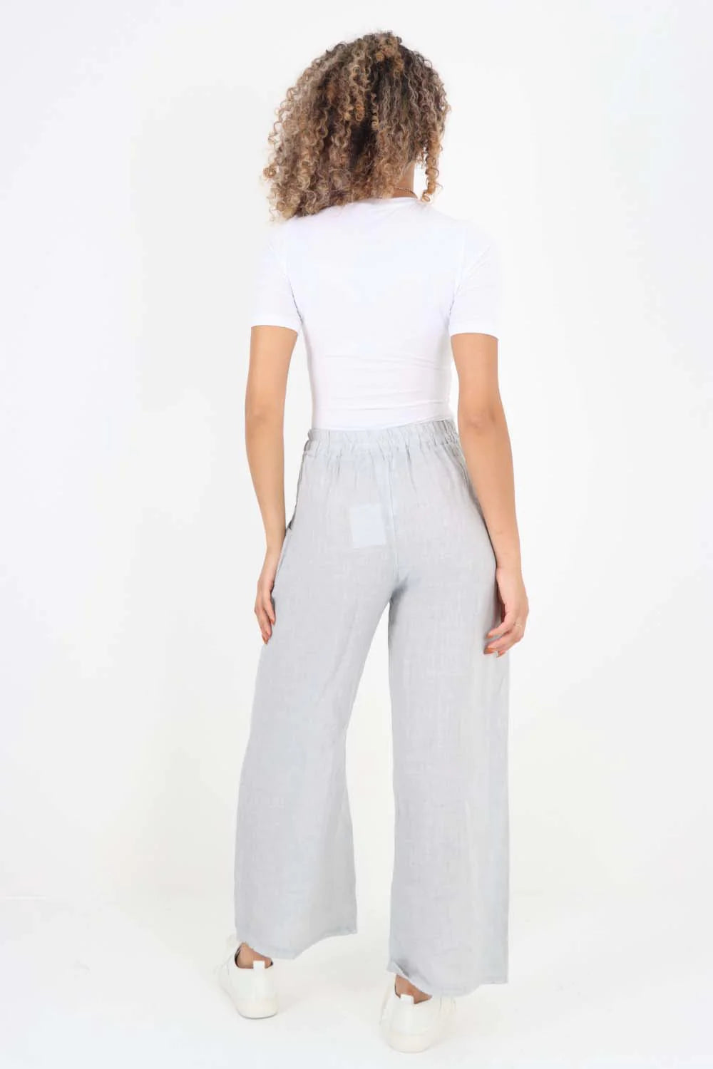 Italian Plain Linen Palazzo Trouser - Grey