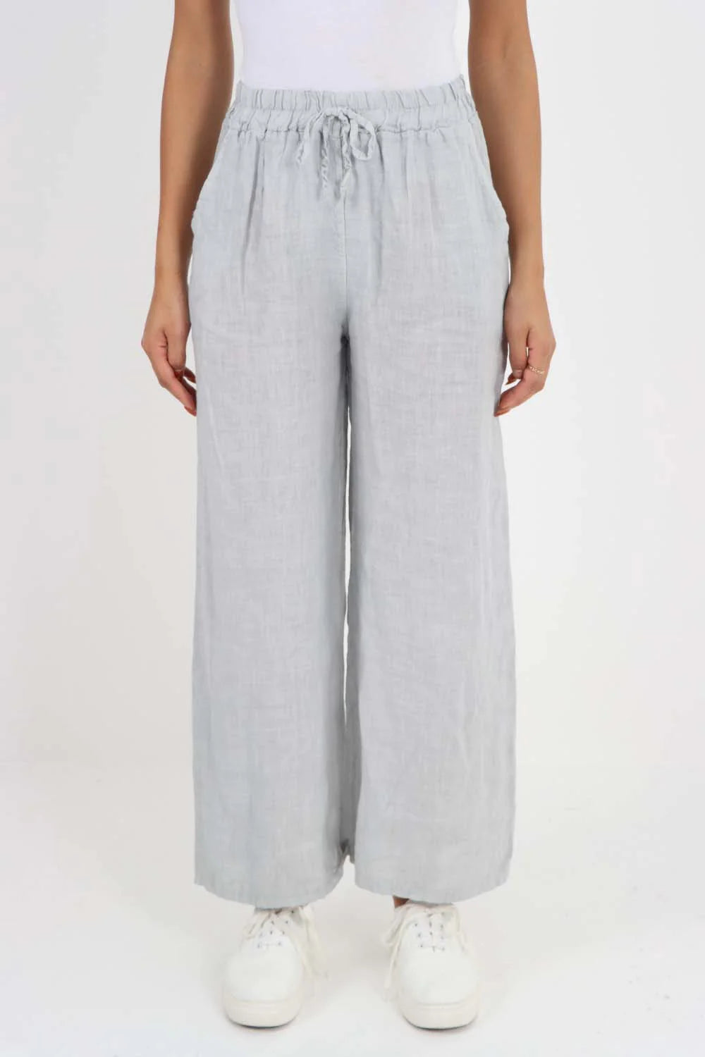 Italian Plain Linen Palazzo Trouser - Grey