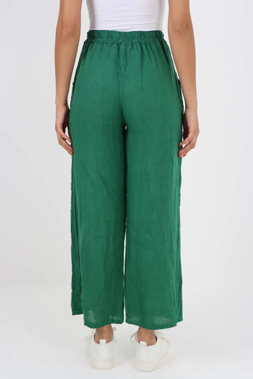 Italian Plain Linen Palazzo Trouser - Jade Green