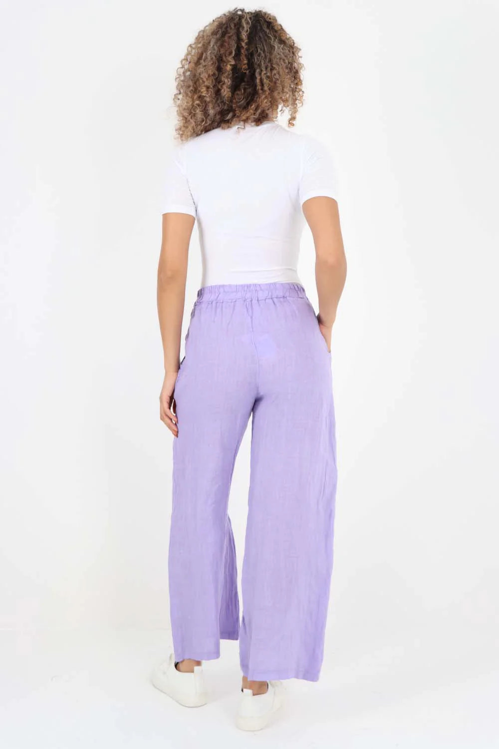 Italian Plain Linen Palazzo Trouser - Lilac