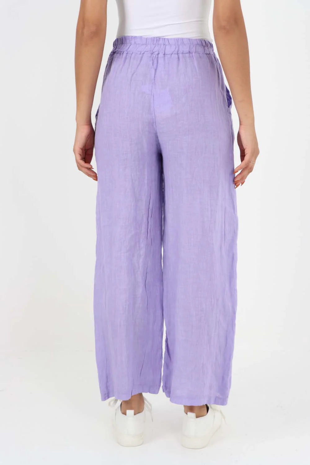 Italian Plain Linen Palazzo Trouser - Lilac