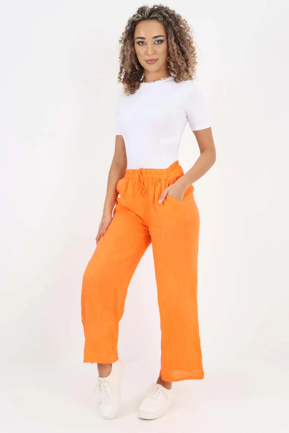 Italian Plain Linen Palazzo Trouser - Orange