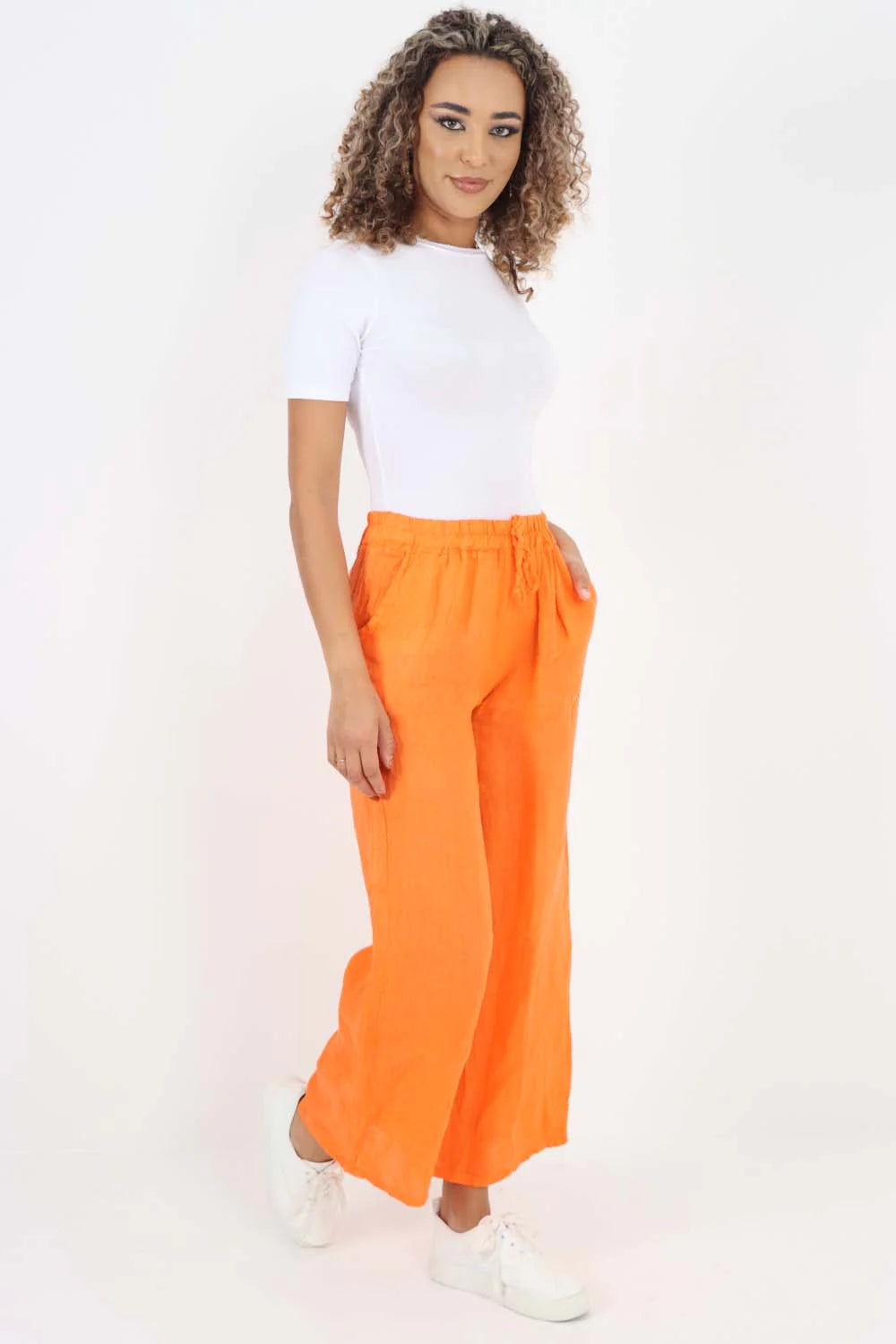 Italian Plain Linen Palazzo Trouser - Orange