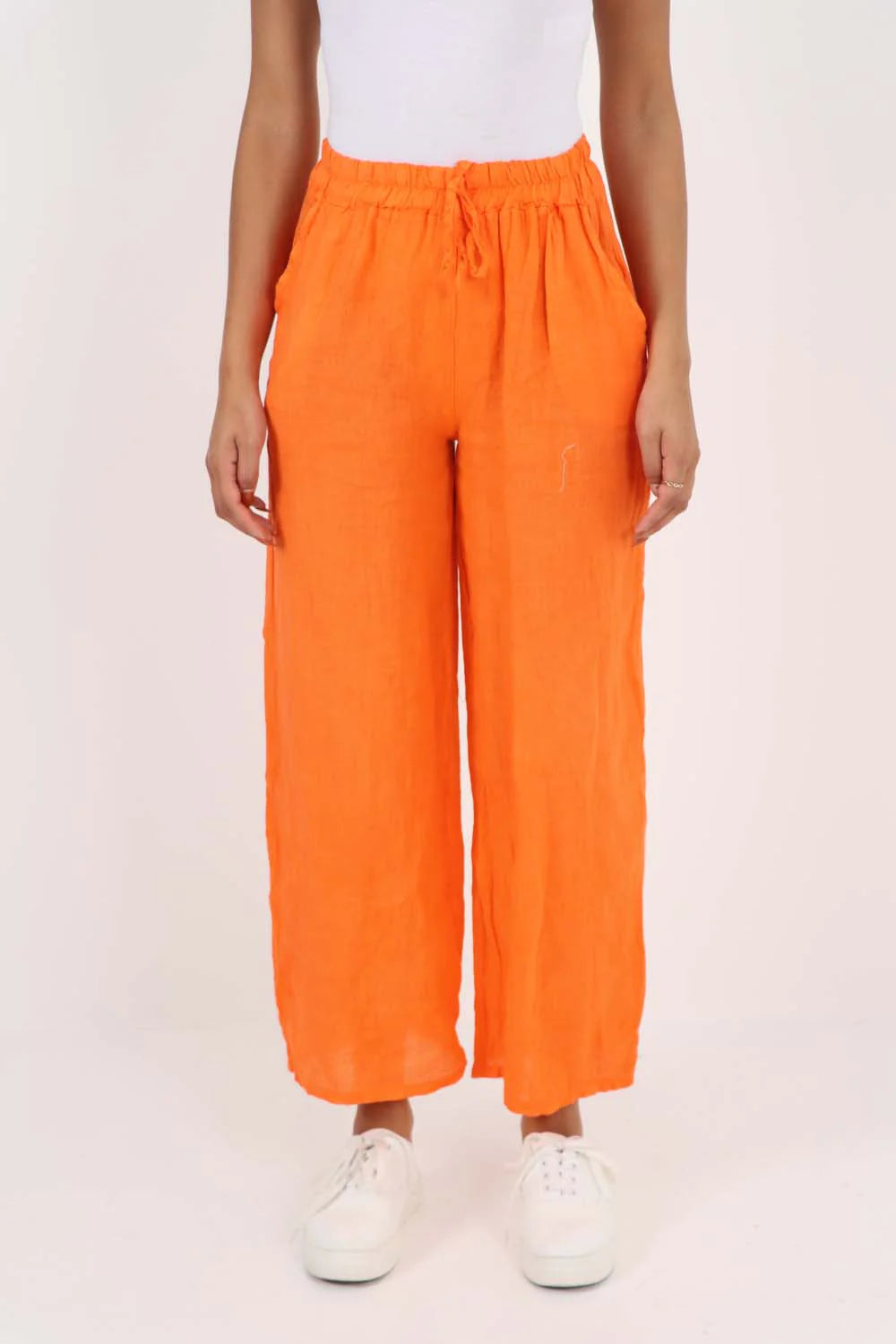 Italian Plain Linen Palazzo Trouser - Orange