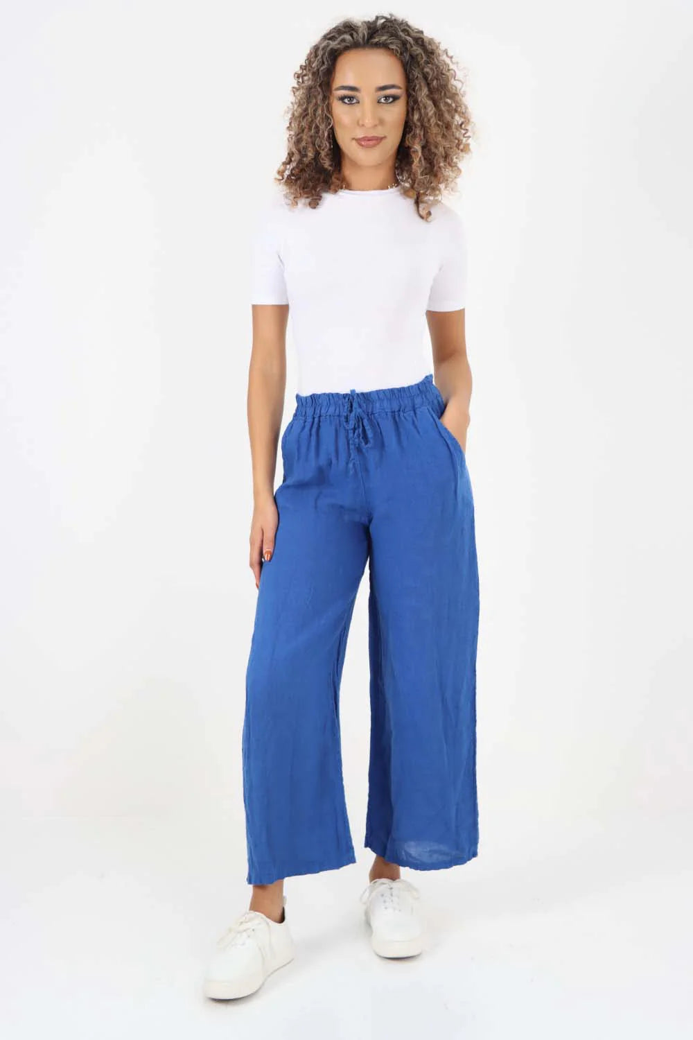 Italian Plain Linen Palazzo Trouser - Royal Blue