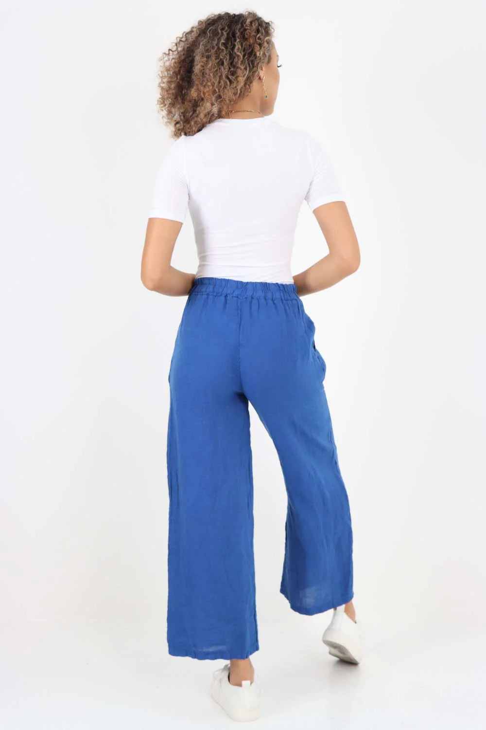 Italian Plain Linen Palazzo Trouser - Royal Blue