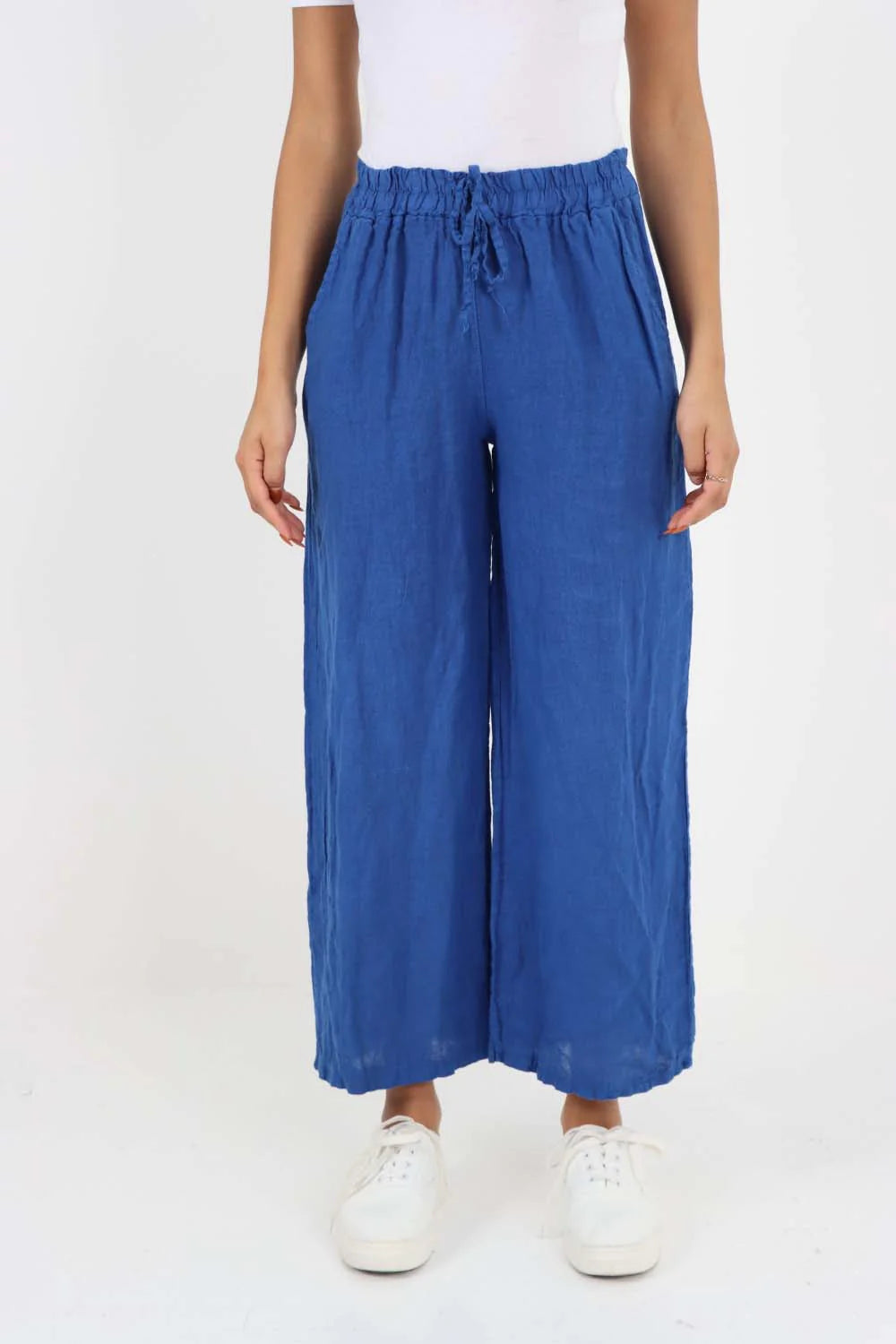 Italian Plain Linen Palazzo Trouser - Royal Blue