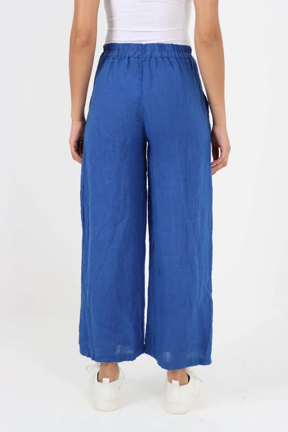 Italian Plain Linen Palazzo Trouser - Royal Blue