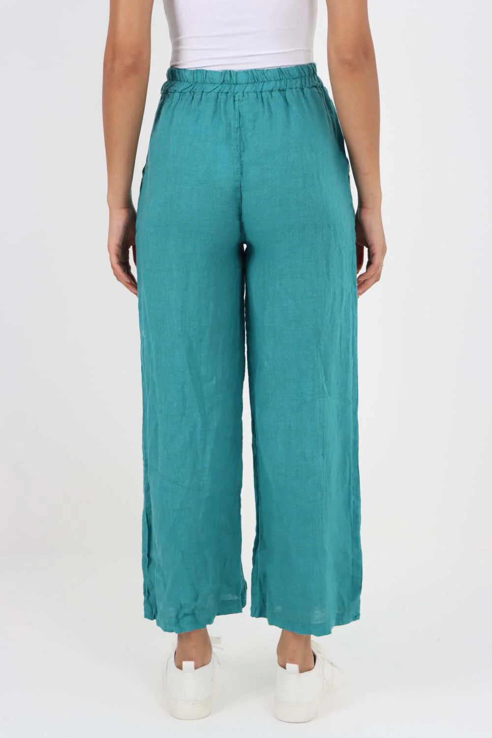 Italian Plain Linen Palazzo Trouser - Sea Green