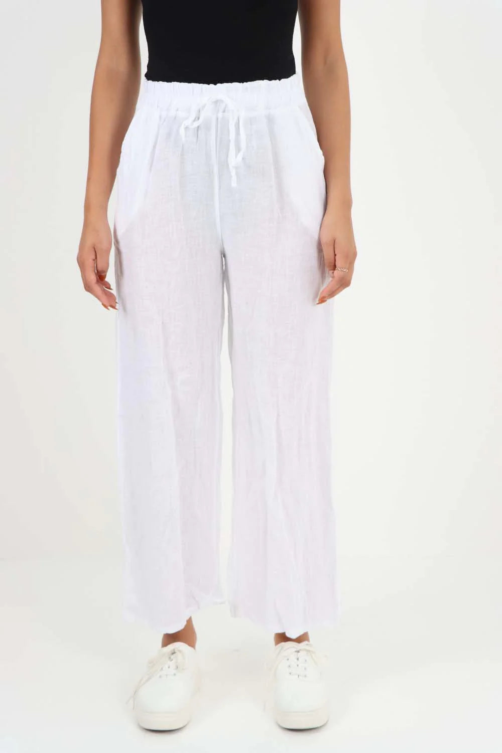 Italian Plain Linen Palazzo Trouser - White