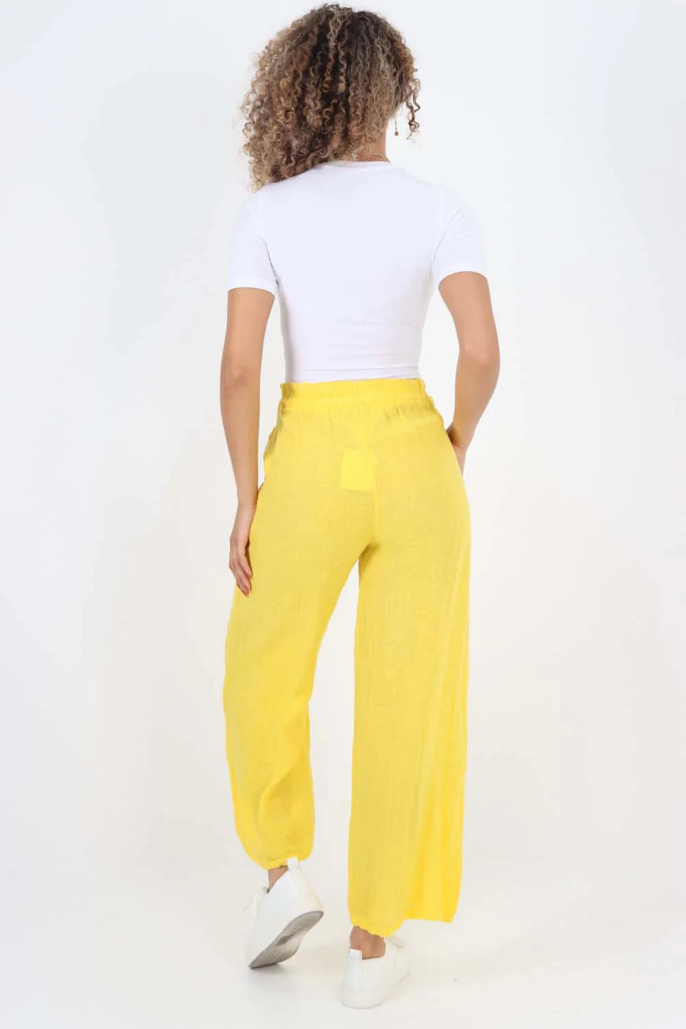 Italian Plain Linen Palazzo Trouser - Yellow