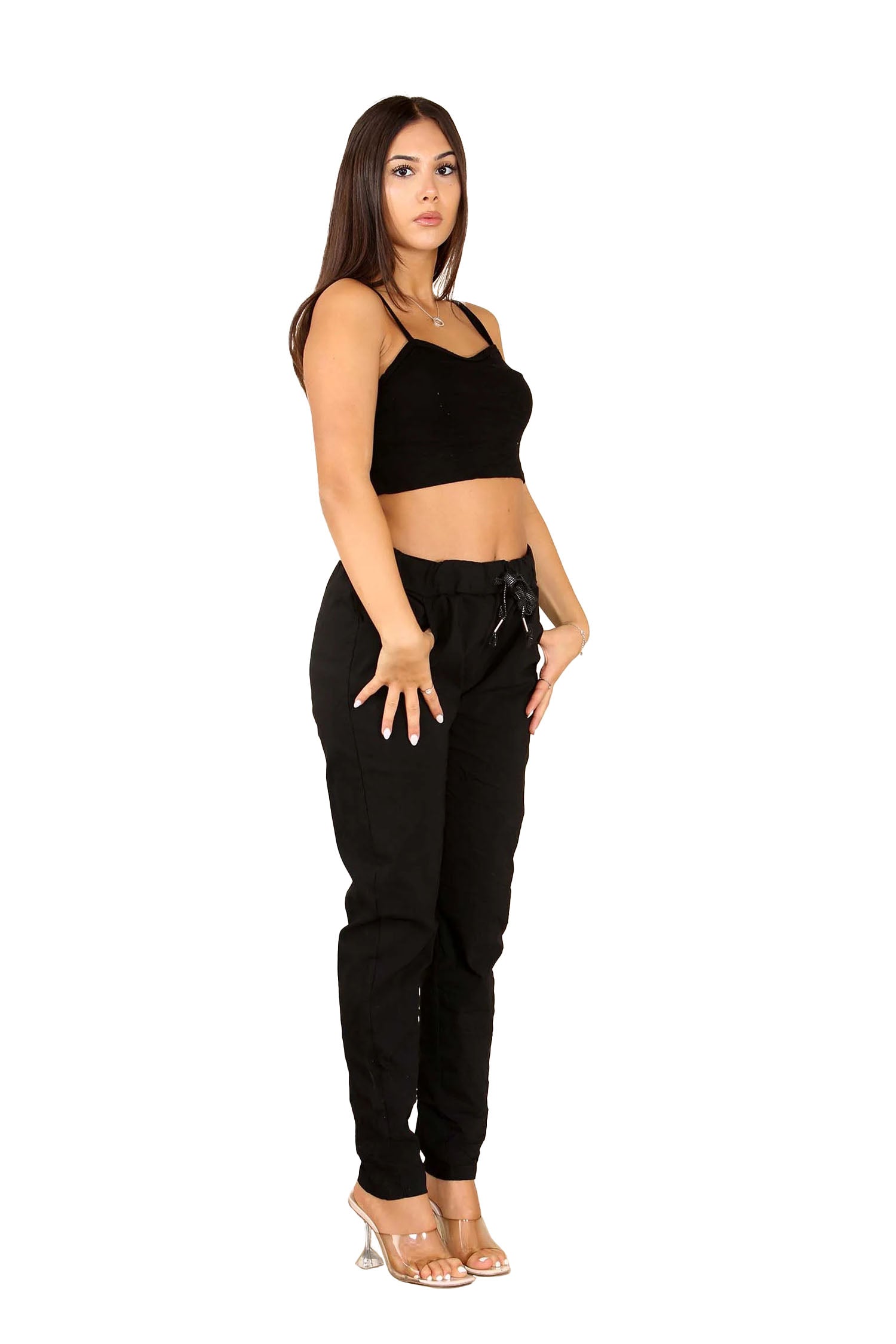 Italian Glitter Drawstring Waistband Magic Pants - Black