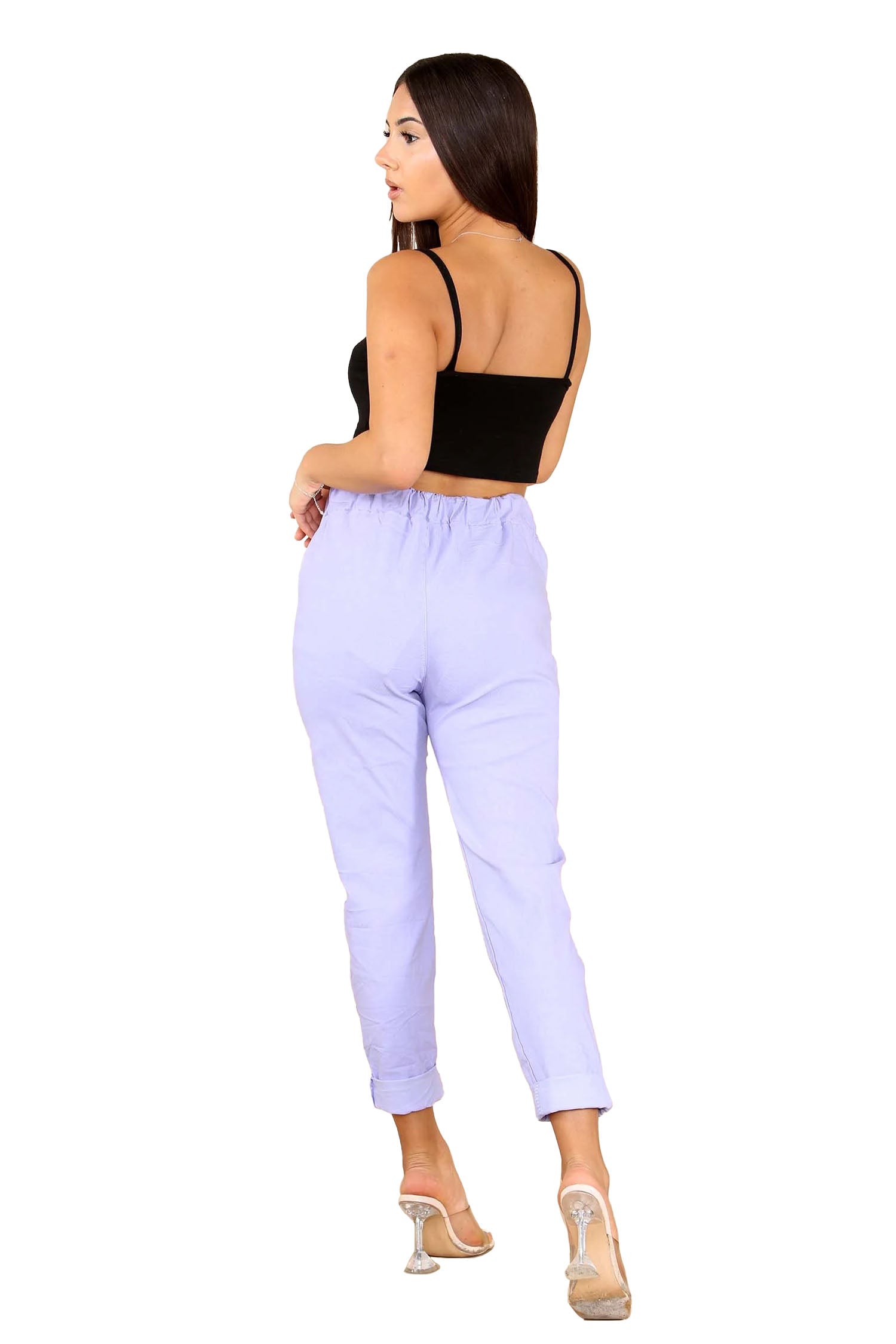 Italian Glitter Drawstring Waistband Magic Pants - Lilac