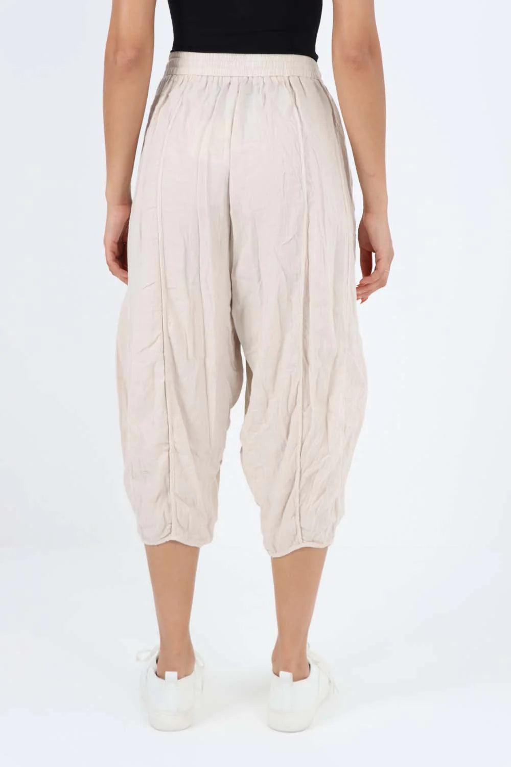 Italian Panelled 3/4 Length Linen Joggers - Nude