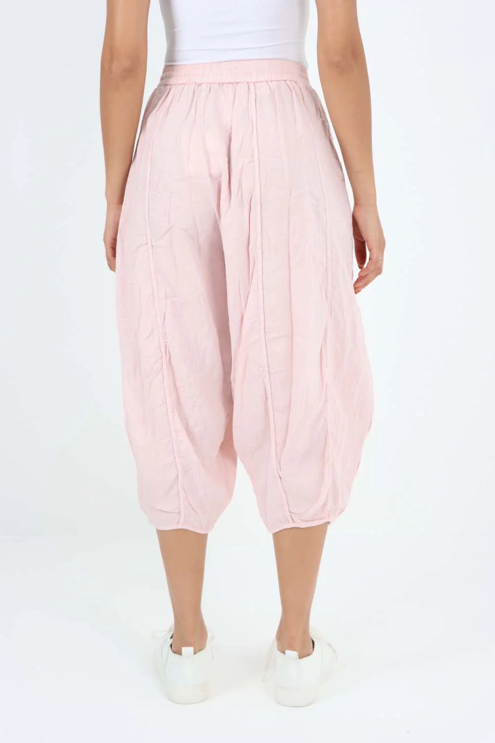 Italian Panelled 3/4 Length Linen Joggers - Baby Pink