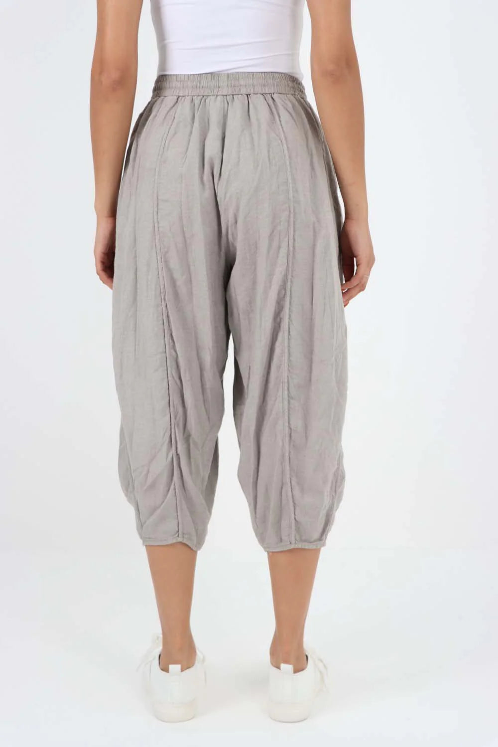 Italian Panelled 3/4 Length Linen Joggers - Stone