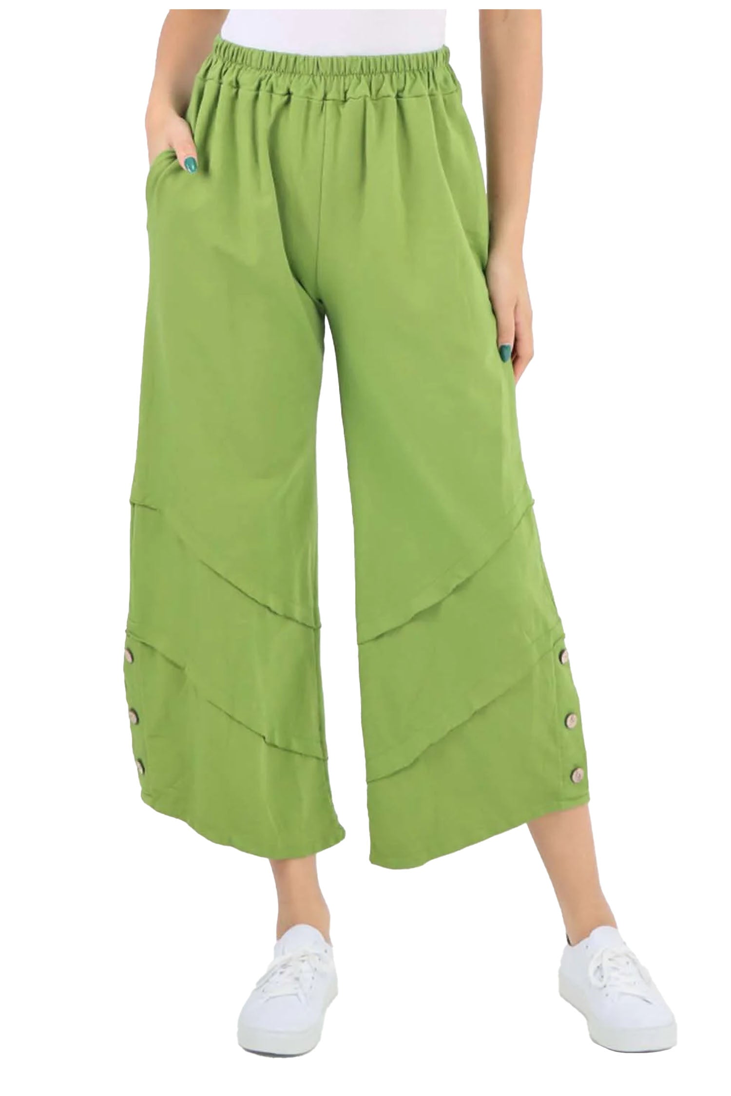 Plain Button Hem Pocket Trouser - Mint Green