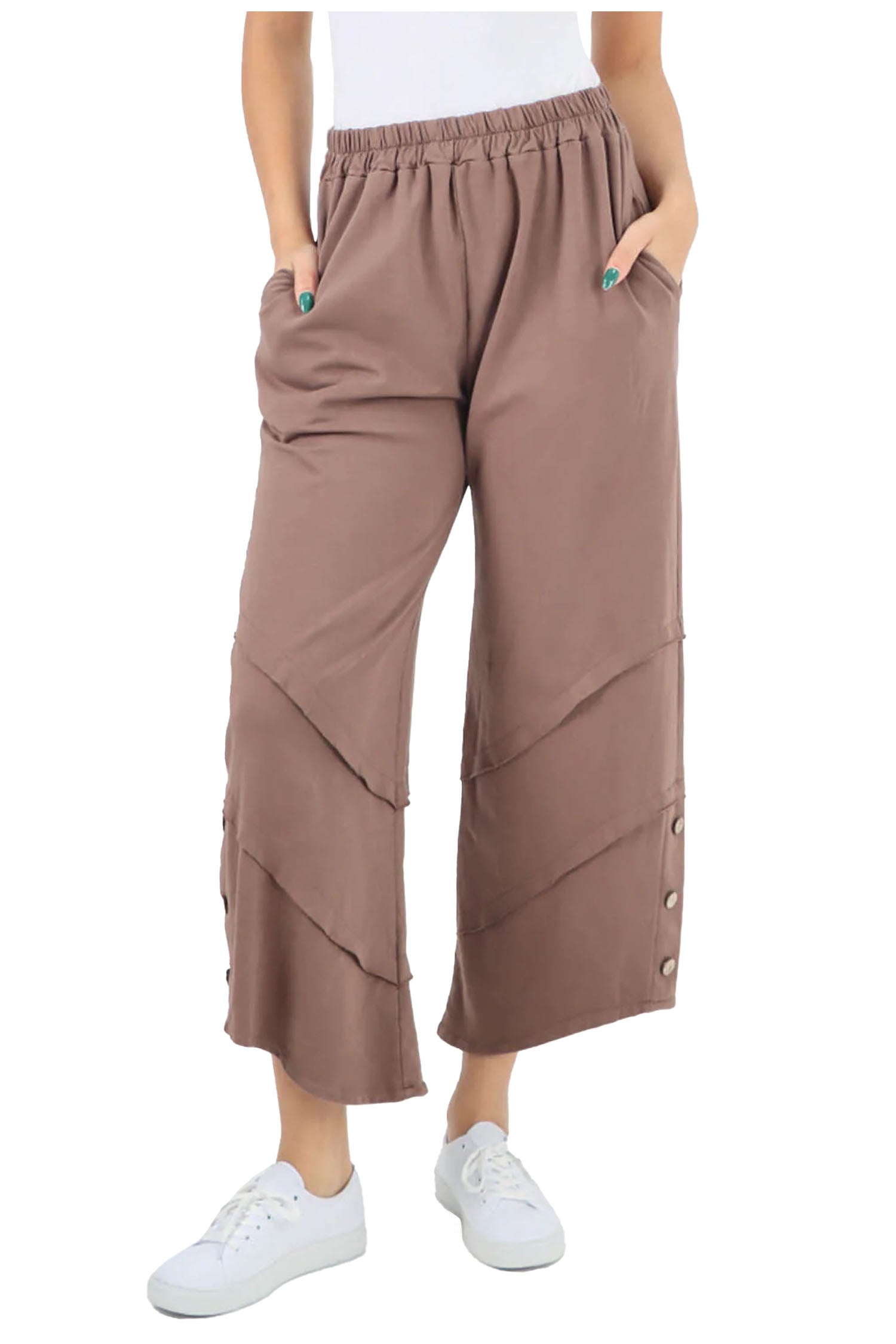 Plain Button Hem Pocket Trouser - Stone