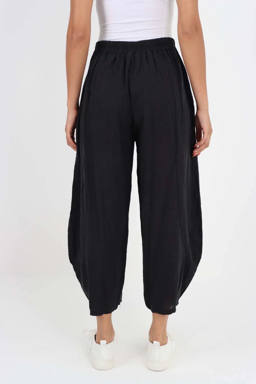 Italian Plain Layered 3/4 Linen Jogger - Black