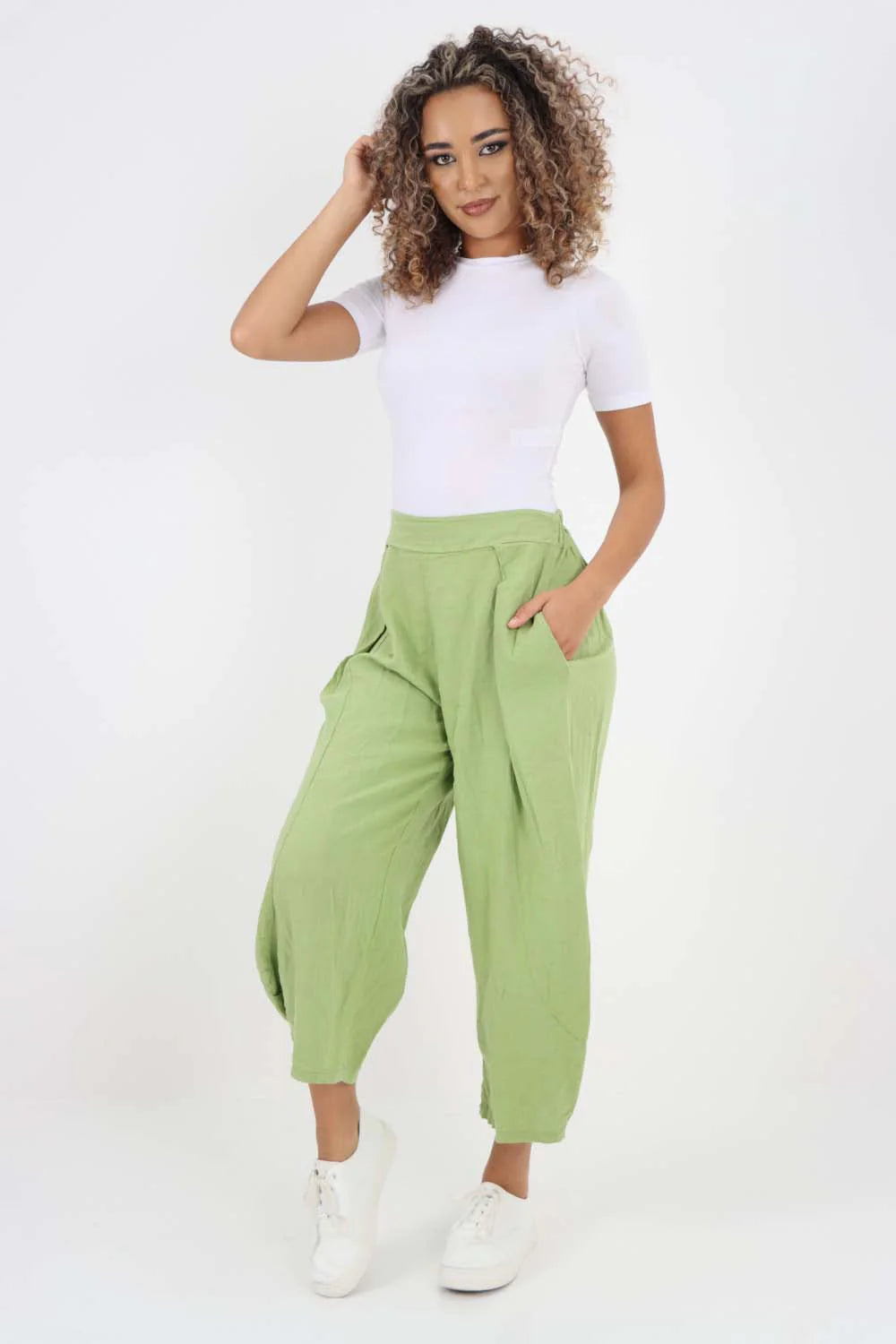 Italian Plain Layered 3/4 Linen Jogger - Mint Green