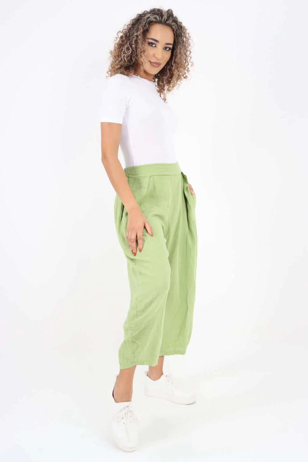 Italian Plain Layered 3/4 Linen Jogger - Mint Green