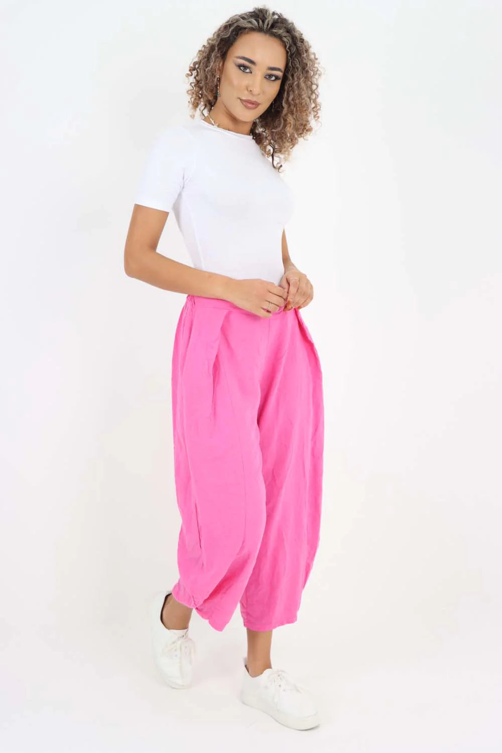 Italian Plain Layered 3/4 Linen Jogger - Pink