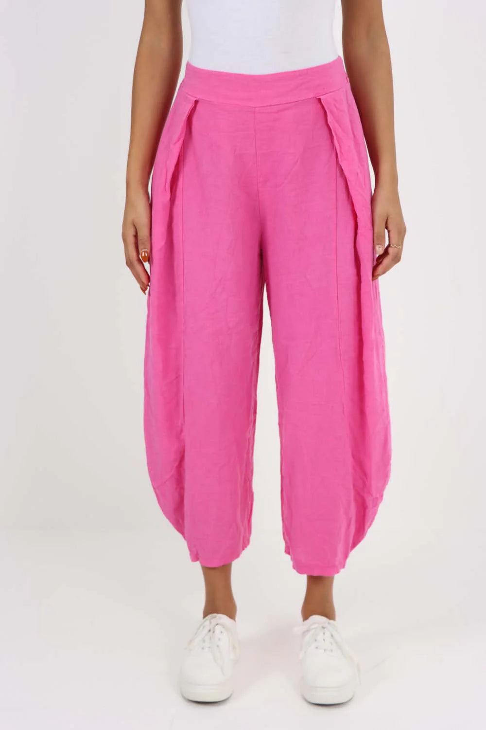 Italian Plain Layered 3/4 Linen Jogger - Pink