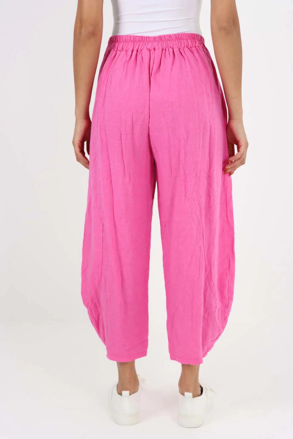 Italian Plain Layered 3/4 Linen Jogger - Pink