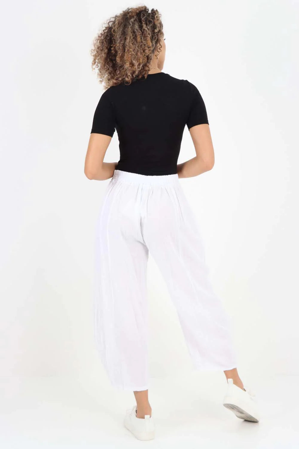 Italian Plain Layered 3/4 Linen Jogger - White