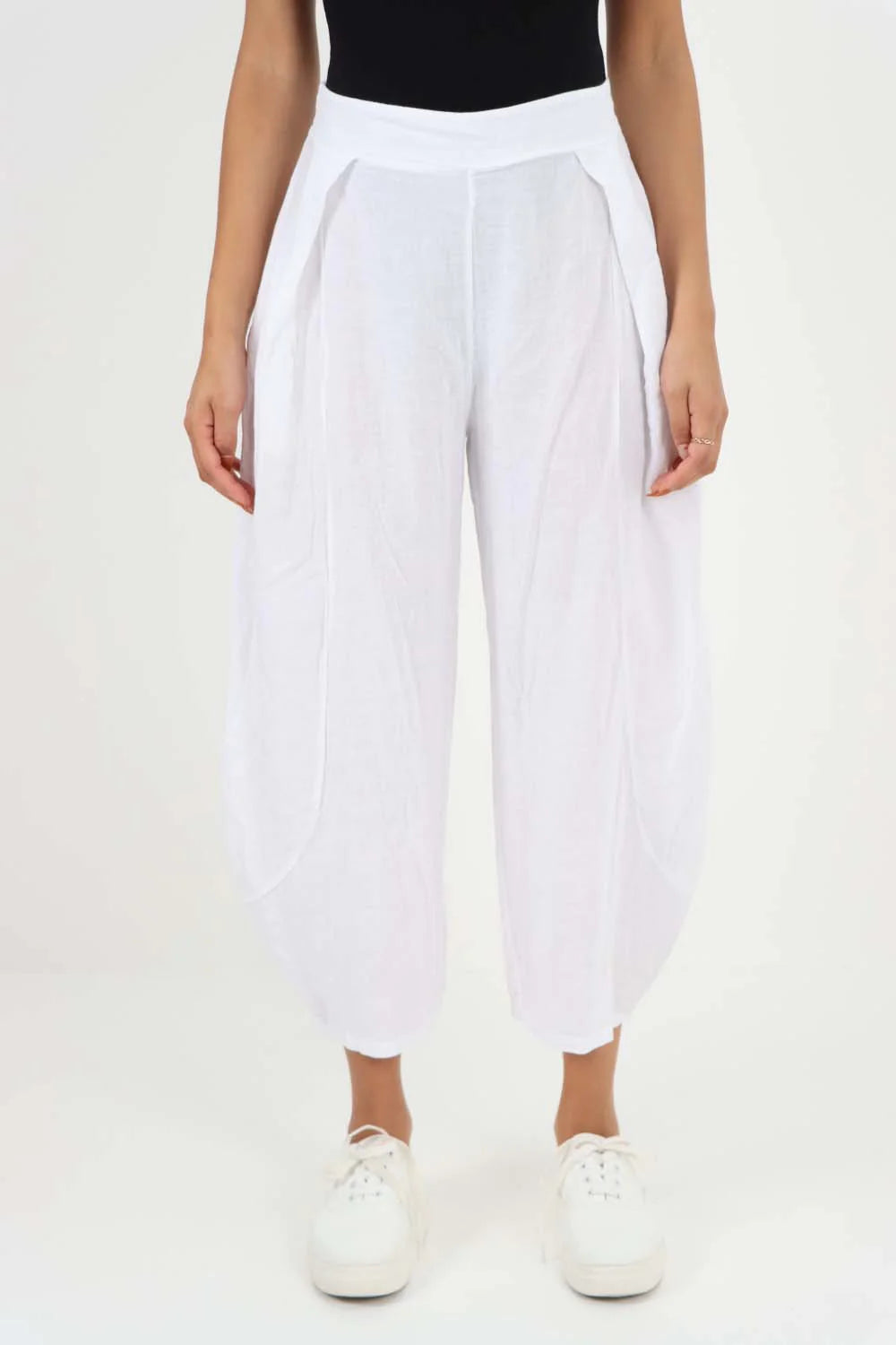 Italian Plain Layered 3/4 Linen Jogger - White