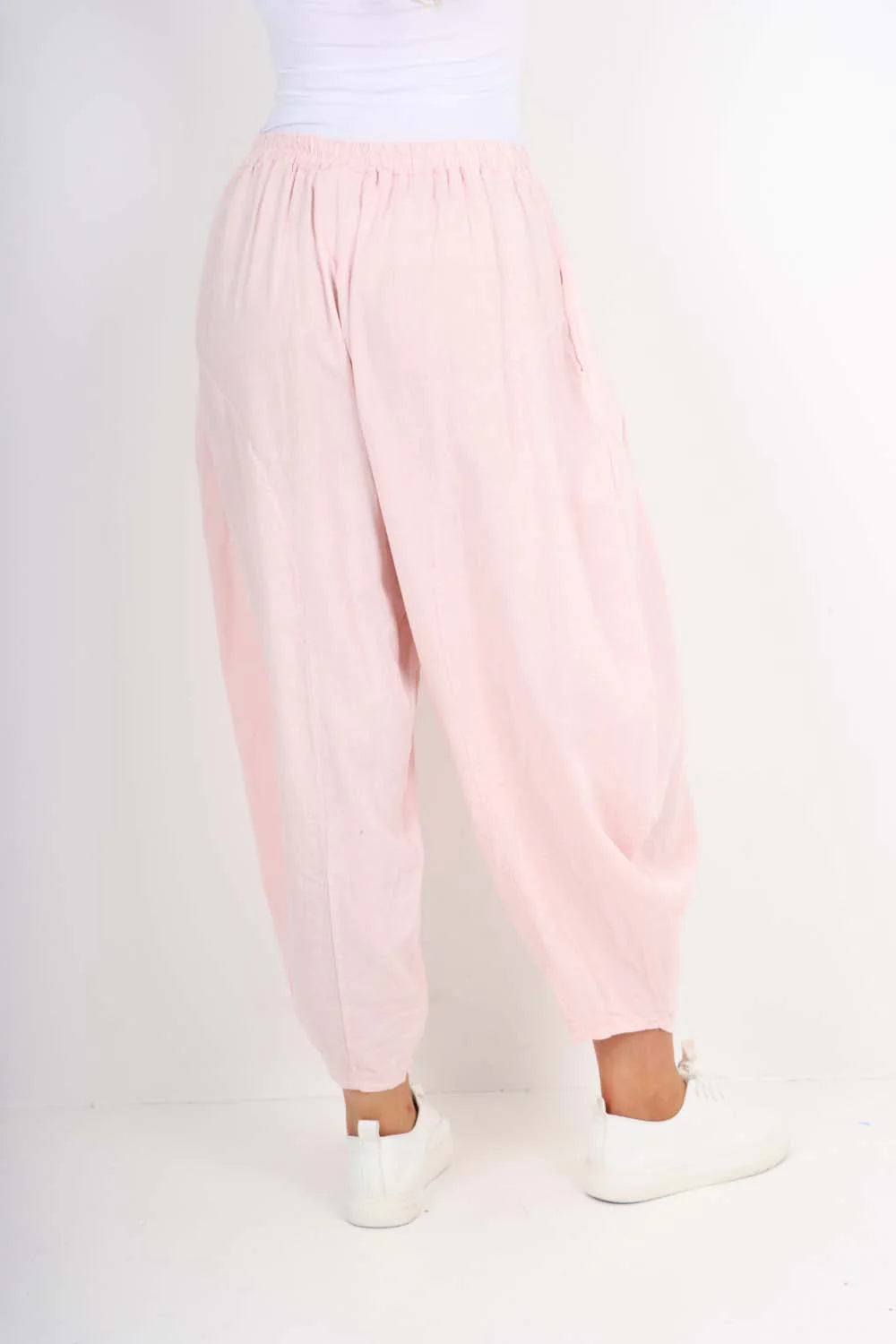 Italian Plain Linen Hareem Pants - Baby Pink