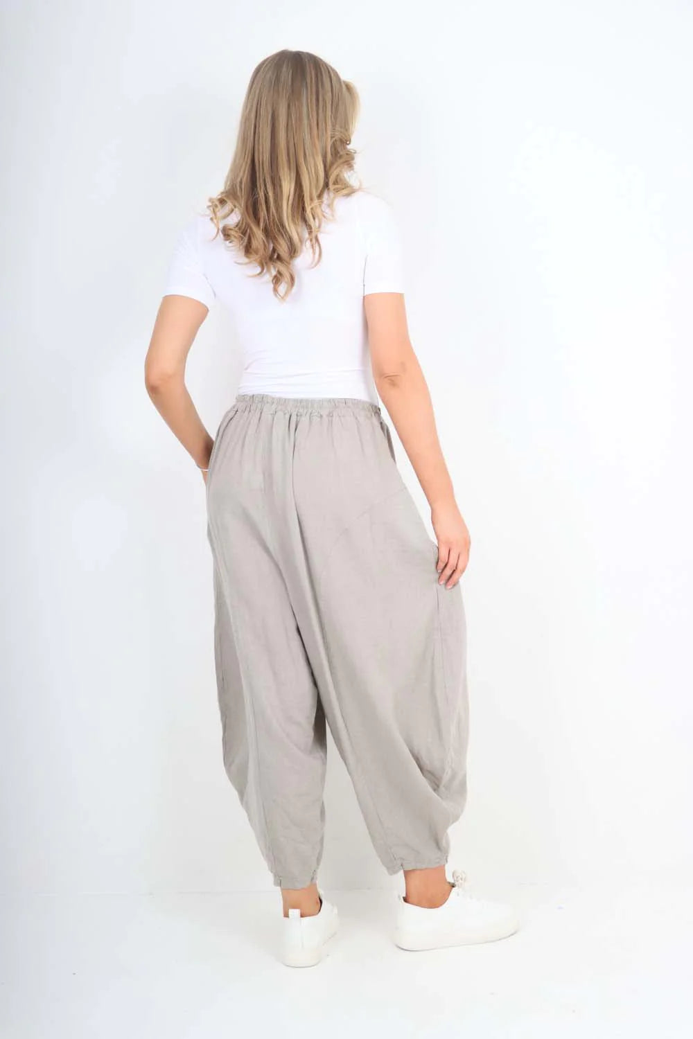 Italian Plain Linen Hareem Pants - Dark Grey