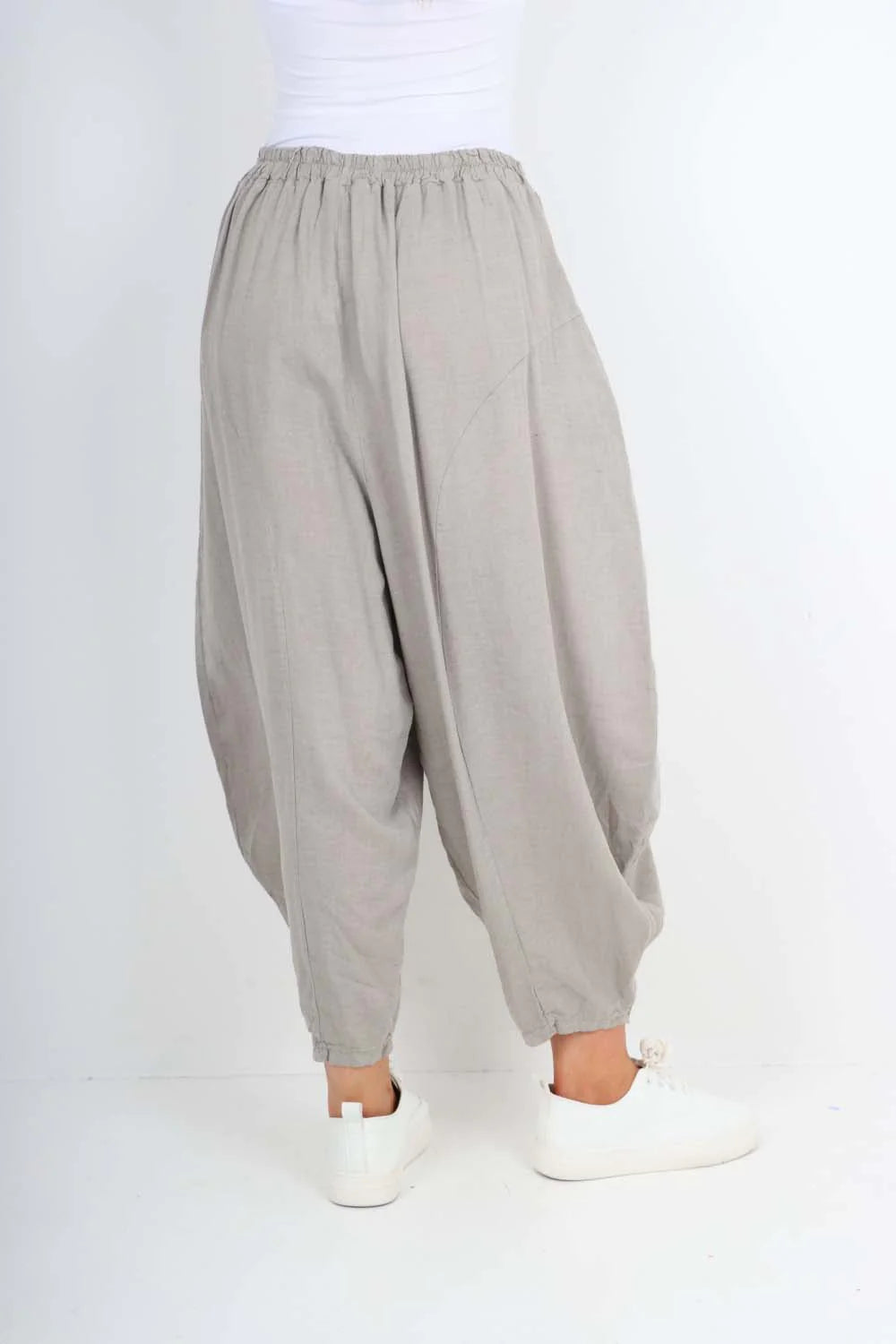 Italian Plain Linen Hareem Pants - Dark Grey