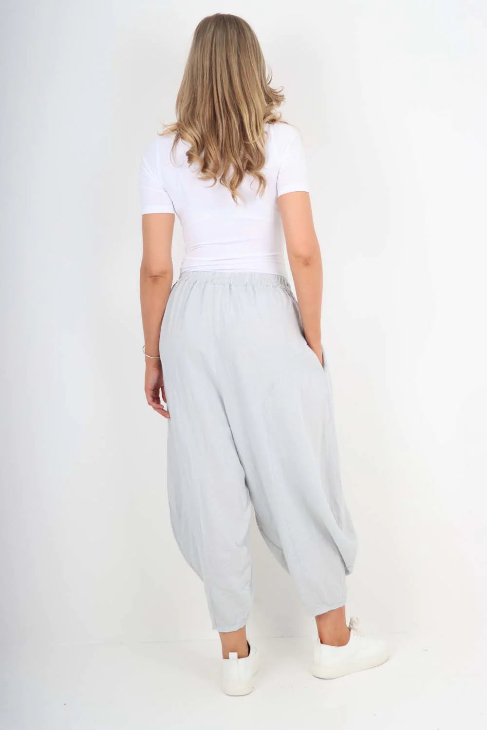 Italian Plain Linen Hareem Pants - Grey