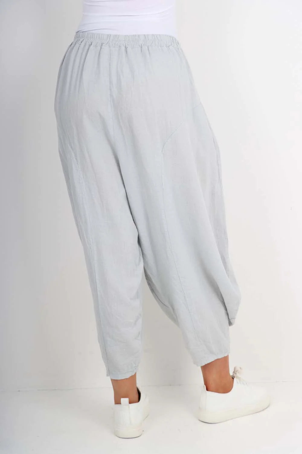 Italian Plain Linen Hareem Pants - Grey