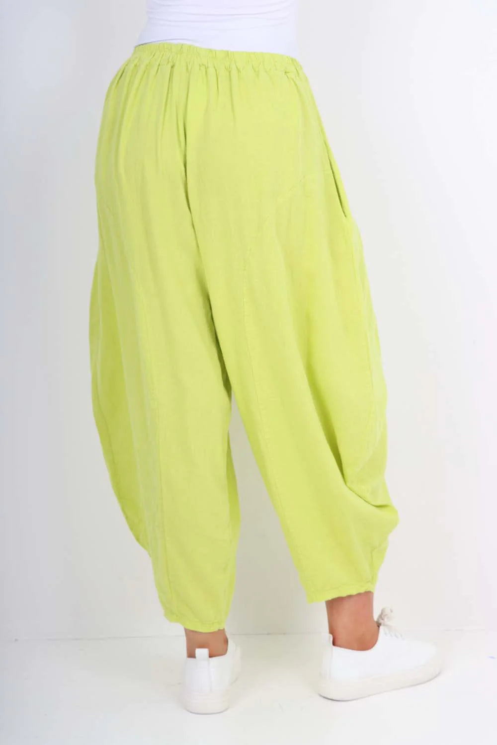 Italian Plain Linen Hareem Pants - Lime Green