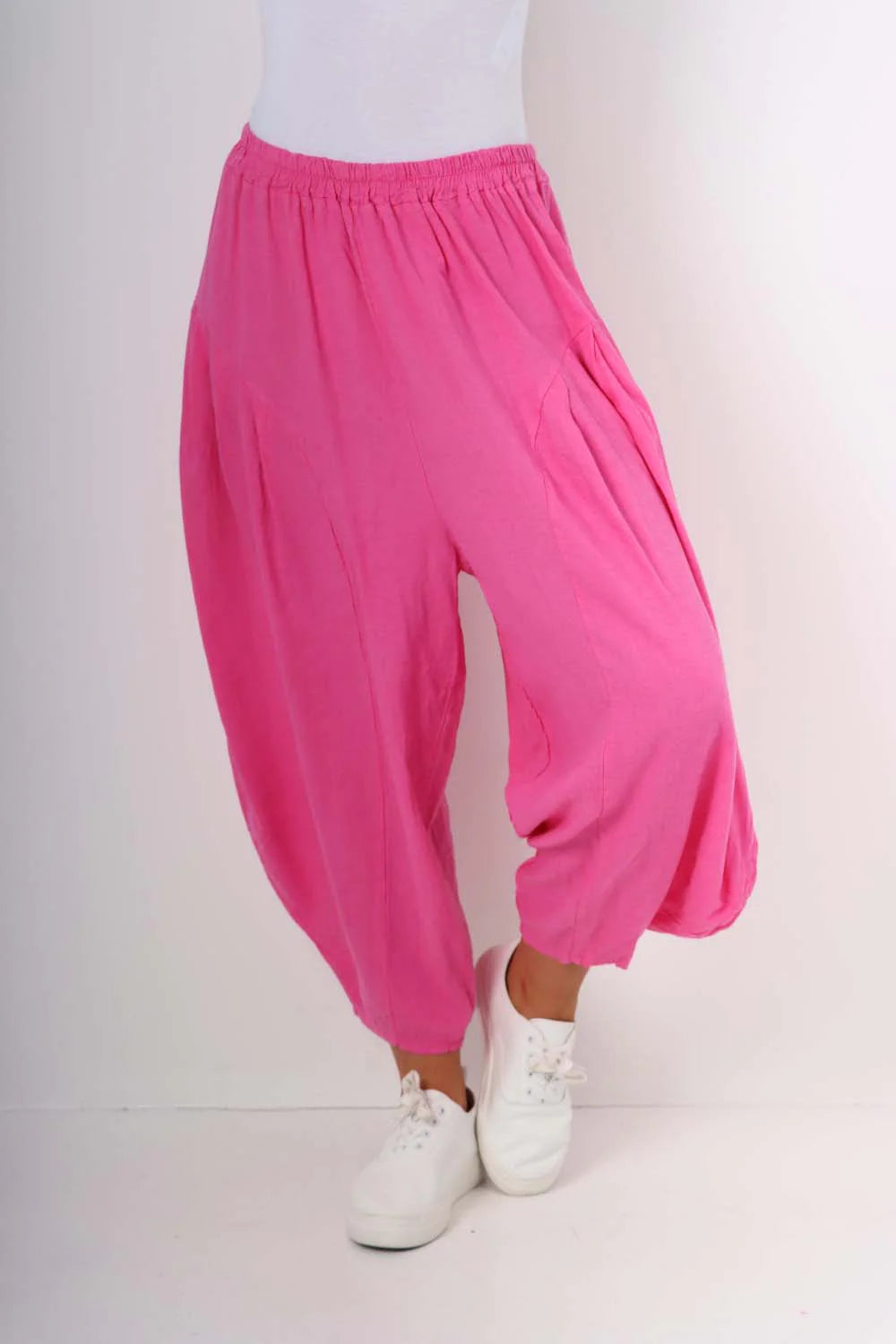 Italian Plain Linen Hareem Pants - Pink